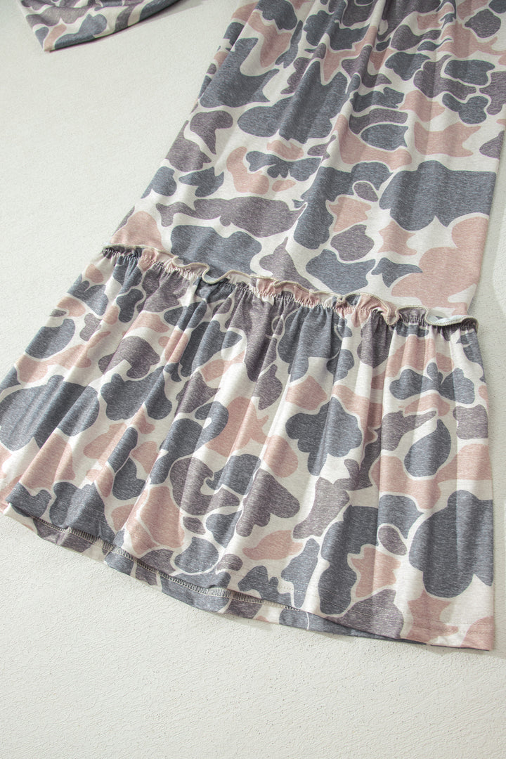 Multicolour Camo Print Wide Leg Casual Pants
