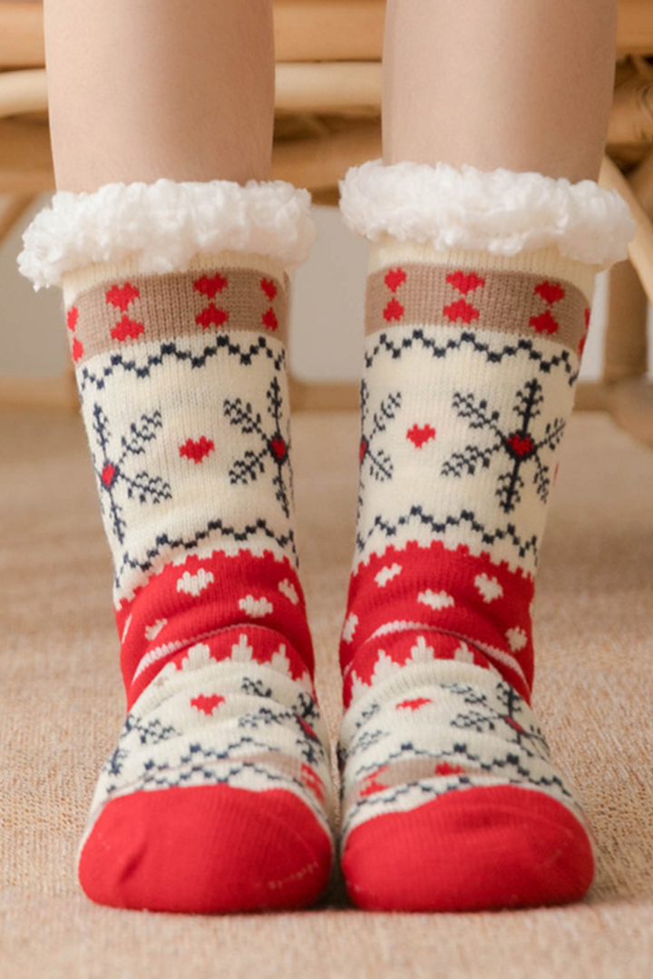 Chaussettes d'hiver doublées en peluche à motif de Noël