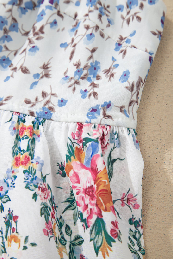 White Contrast Floral Printed Spaghetti Straps Babydoll Top