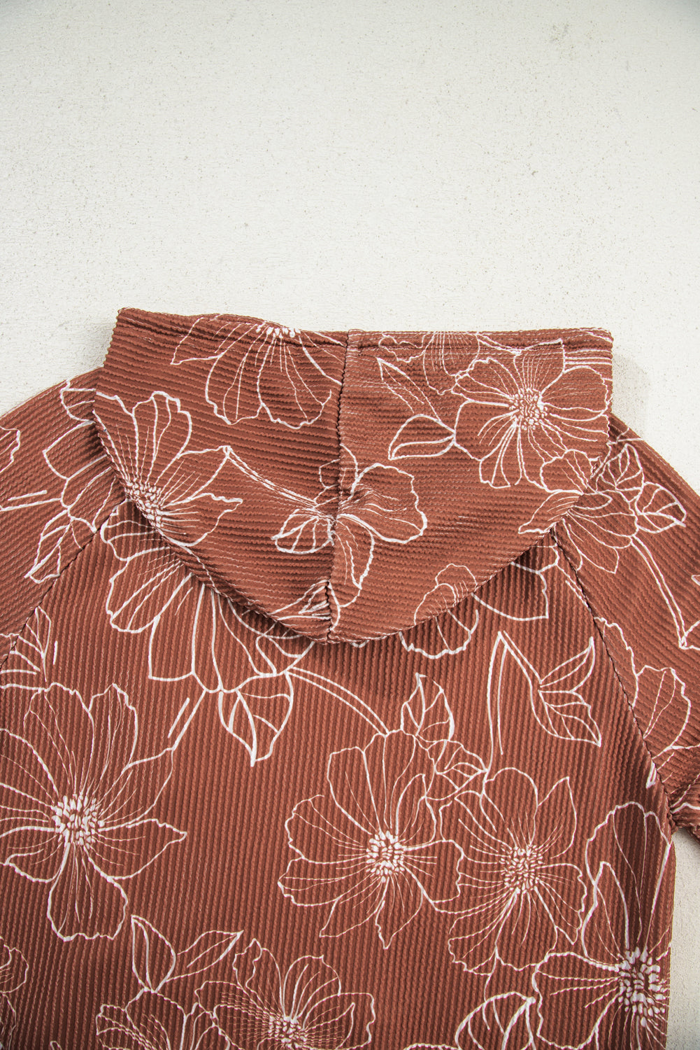 Floral Twisted Rib Drawstring Kangaroo Pocket Hoodie