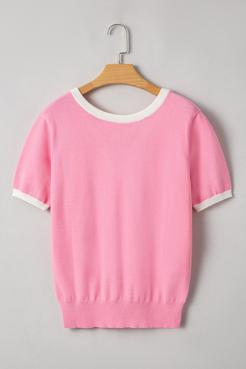 colorblock bow v shape cut back short sleeve sweater