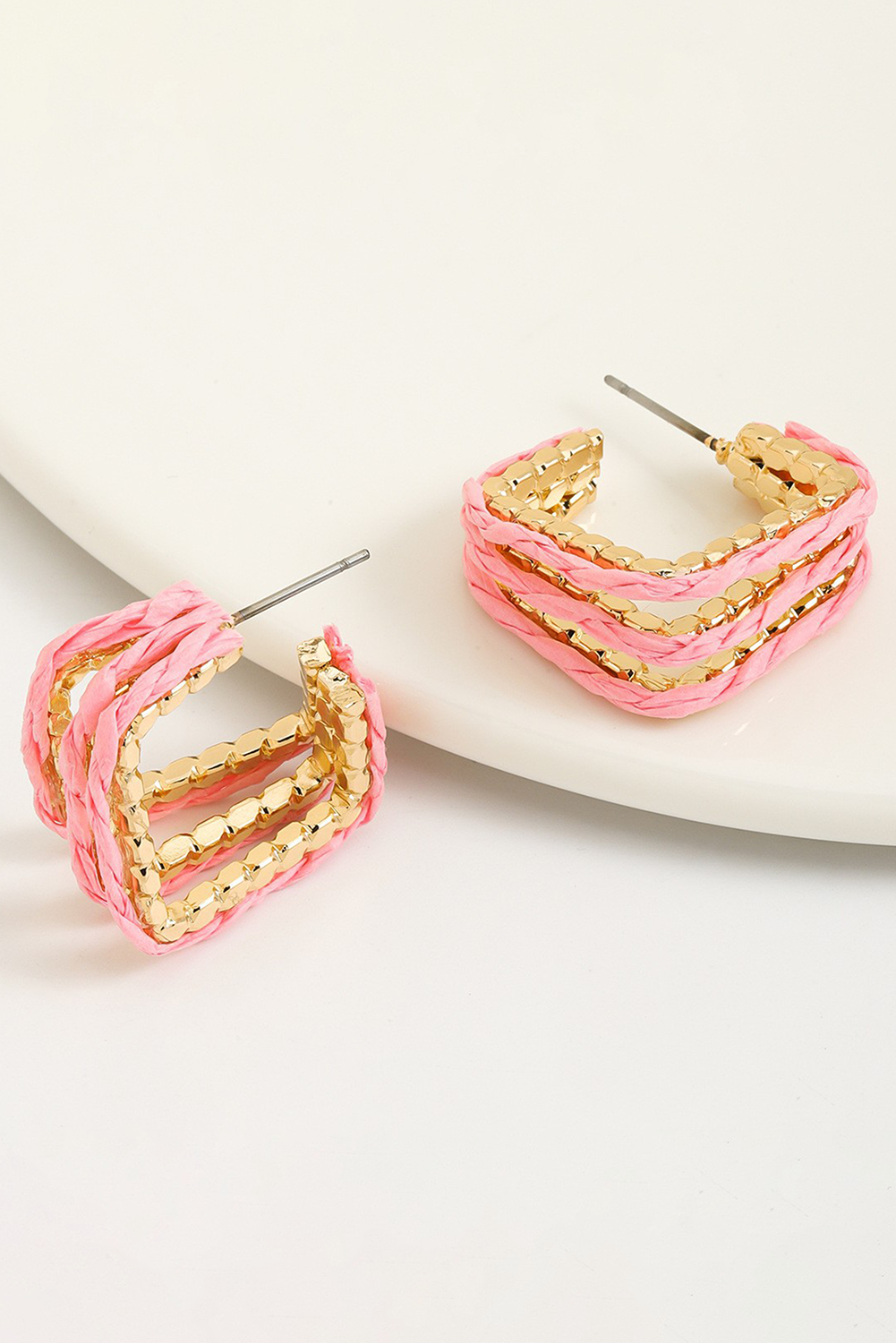 Rattan Detail Gold Plated Alloy Earrings