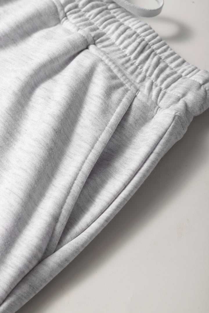Light Grey French Terry Drawstring Elastic Waistband Mini Skort