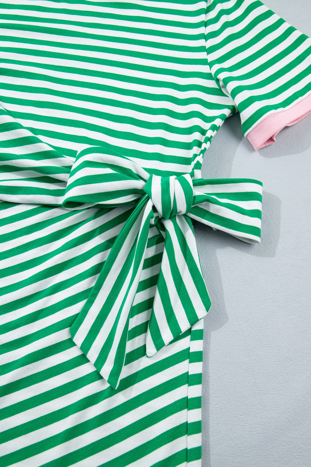 Green Stripe Nautical Tie Contrast Trim Round Neck T Shirt Mini Dress