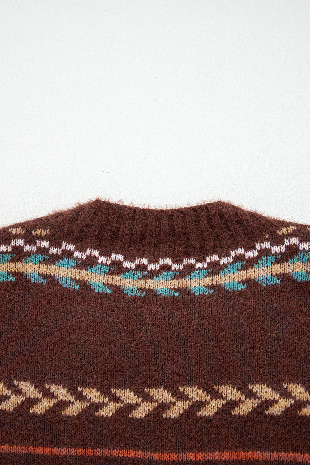 Ethnic Pattern Mohair Knitted Drop Shoulder Sweater