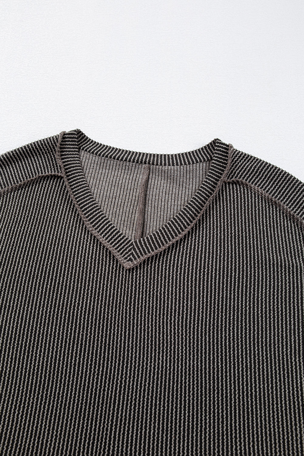 Casual Carbon Grey Corded V Neck Plus Size T Shirt Dress with Pockets
