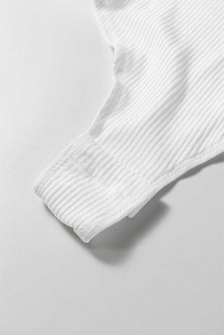 White Ribbed Long Sleeve Crew Neck Solid Color Bodysuit