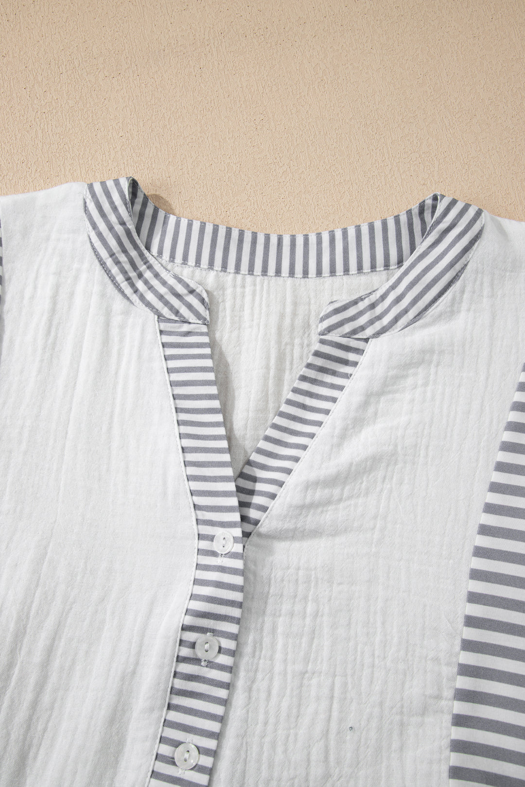 Half Button Gauze Patchwork Bracelet Sleeve Babydoll Blouse
