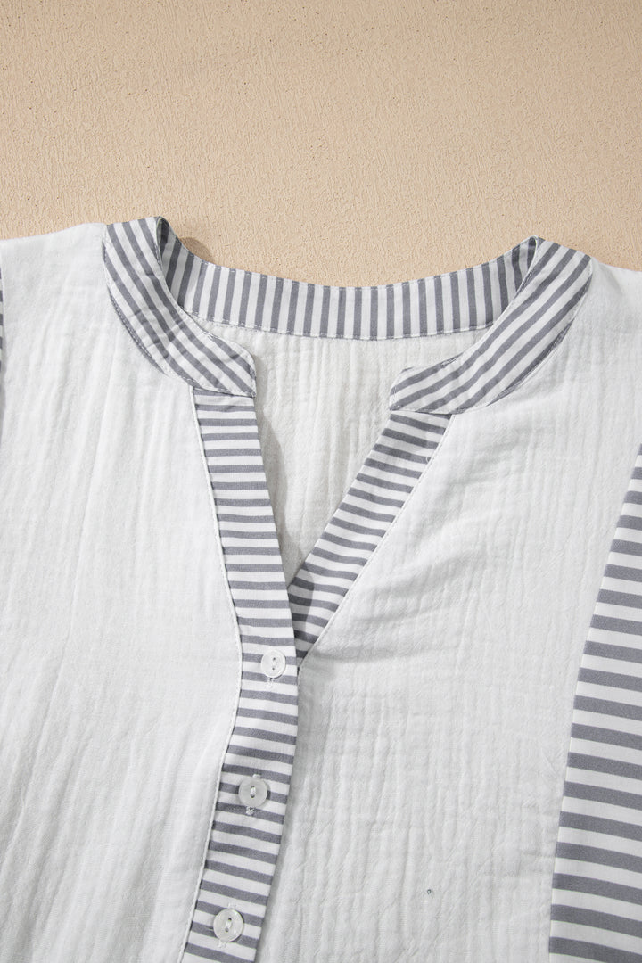Half Button Gauze Patchwork Bracelet Sleeve Babydoll Blouse