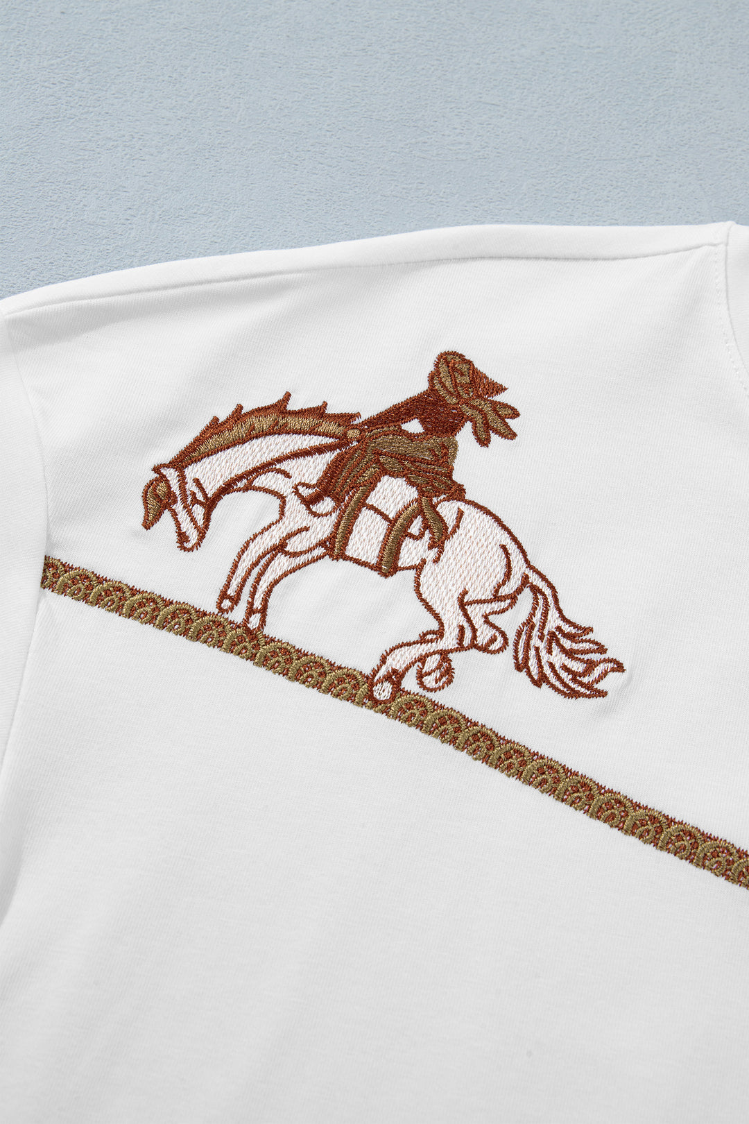 White Western Fashion Embroidered Casual Tee