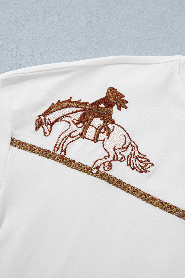 White Western Fashion Embroidered Casual Tee