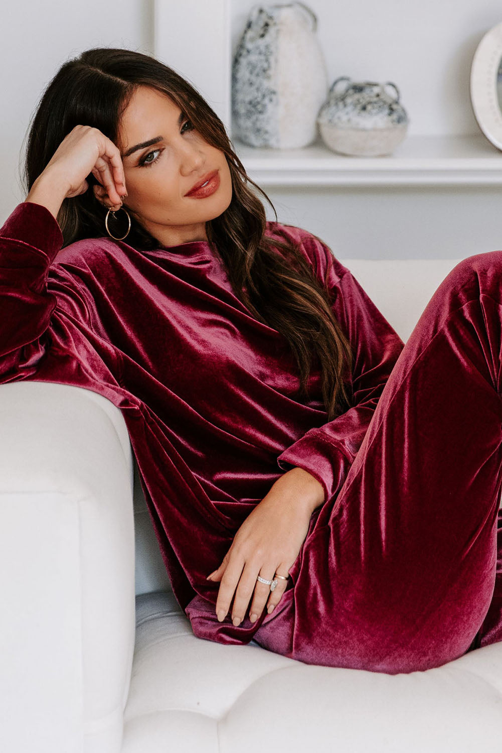 solid velvet two piece lounge set