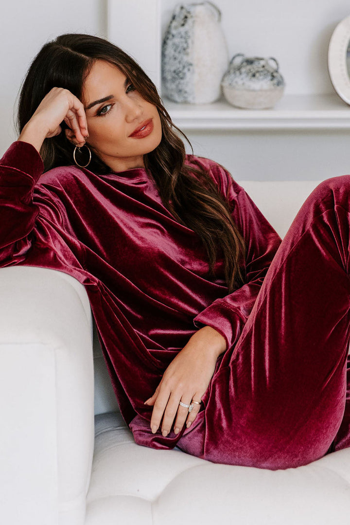 solid velvet two piece lounge set