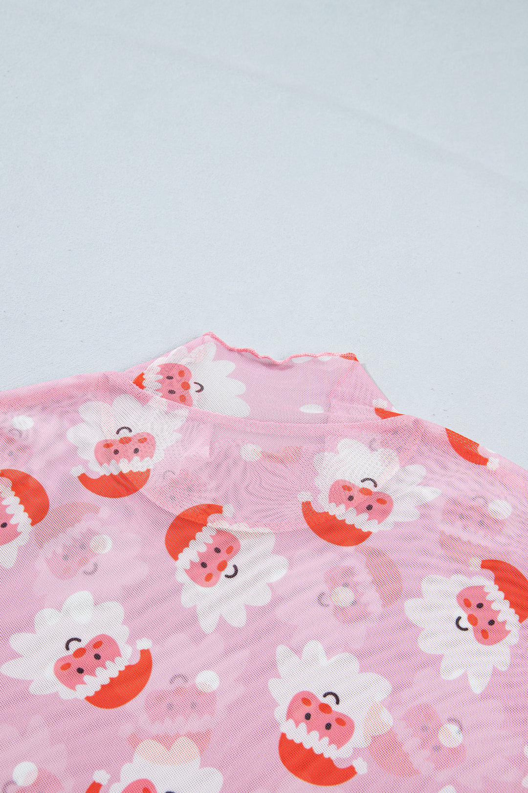 Pink Abstract Santa Print Stand Neck Sheath Long Sleeve Top