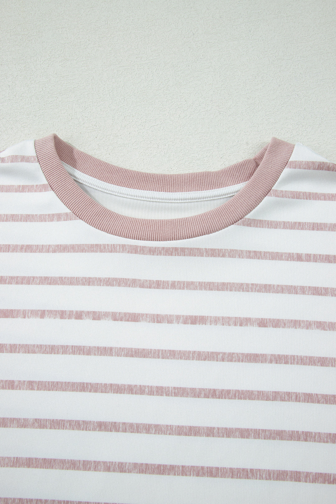 Khaki Stripe Color Block Trim Round Neck Short Sleeve Top