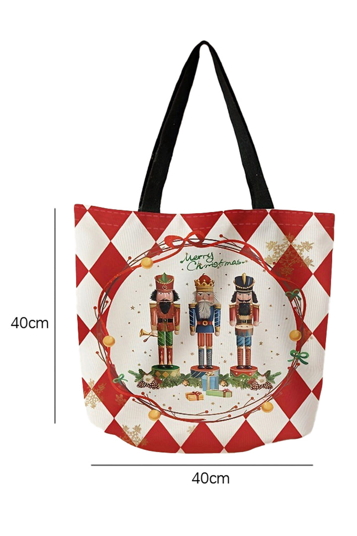 Karierte Schultertasche aus Segeltuch mit „Merry Christmas“-Nussknacker-Aufdruck