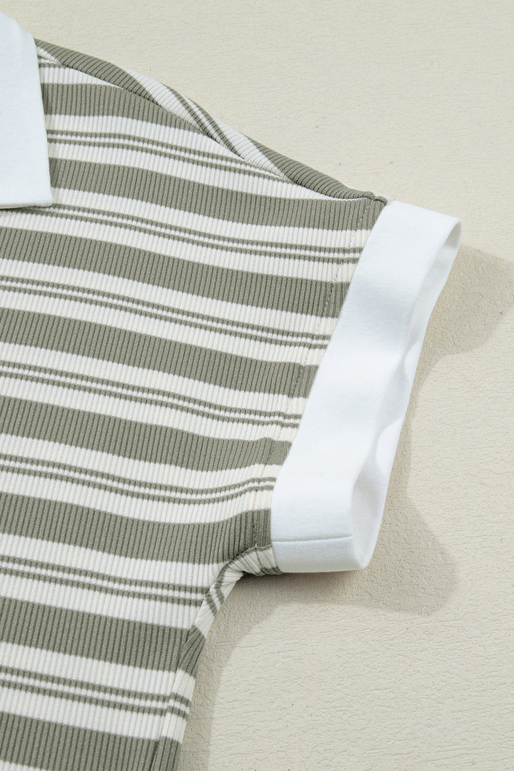 Collared V Neck Short Sleeve T Shirt Midi Dress with Pockets