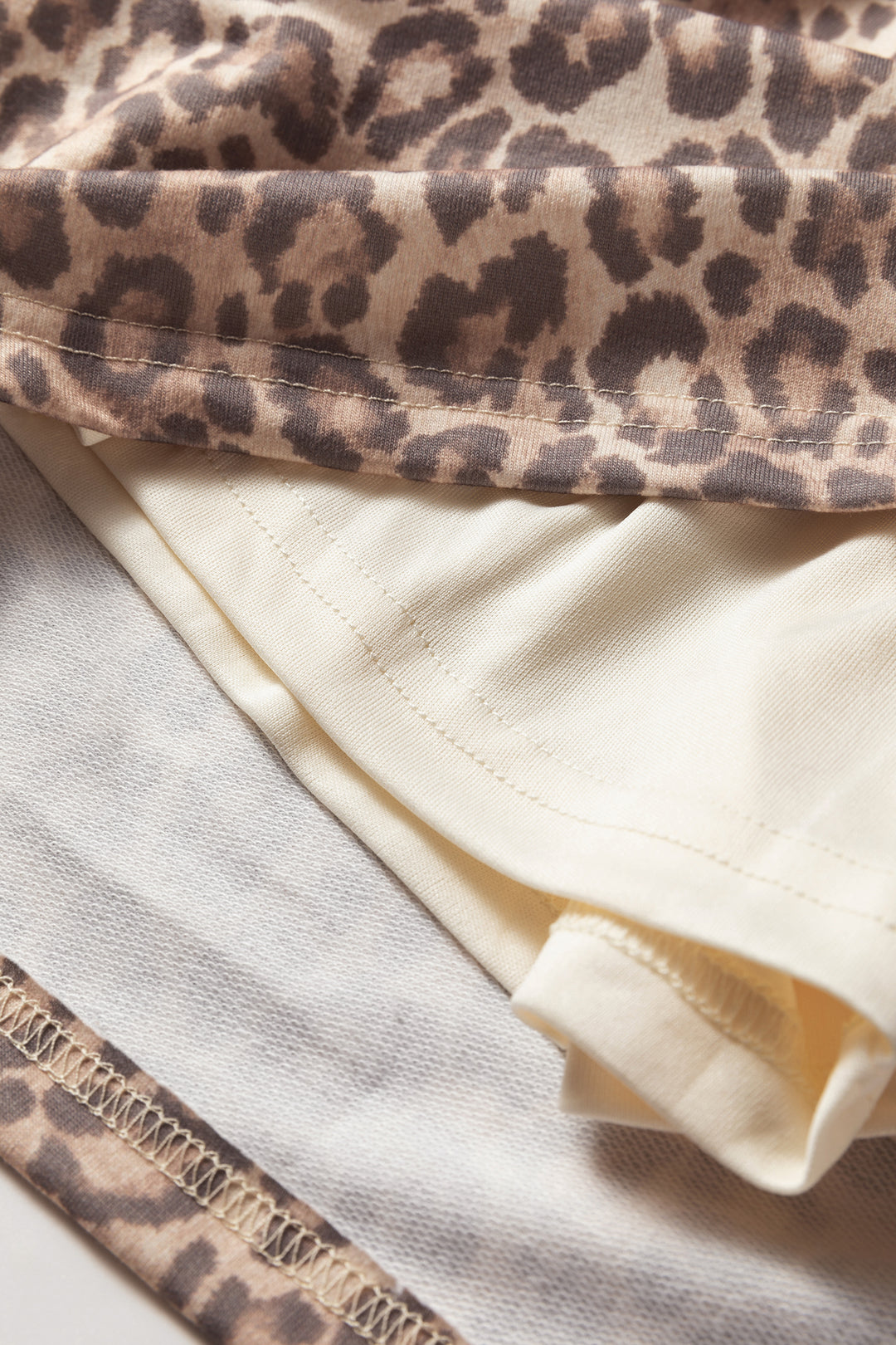 Light French Beige Leopard Print Pullover Mini Skirt 2pcs Set