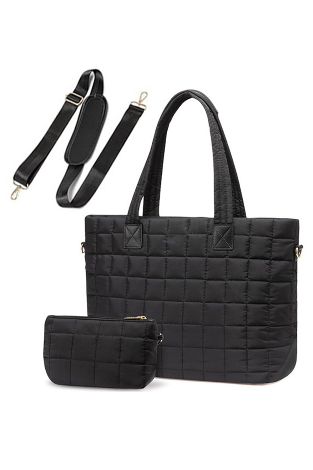 Quilted Patchwork Large Tote Bag and Clutch 2pcs Set