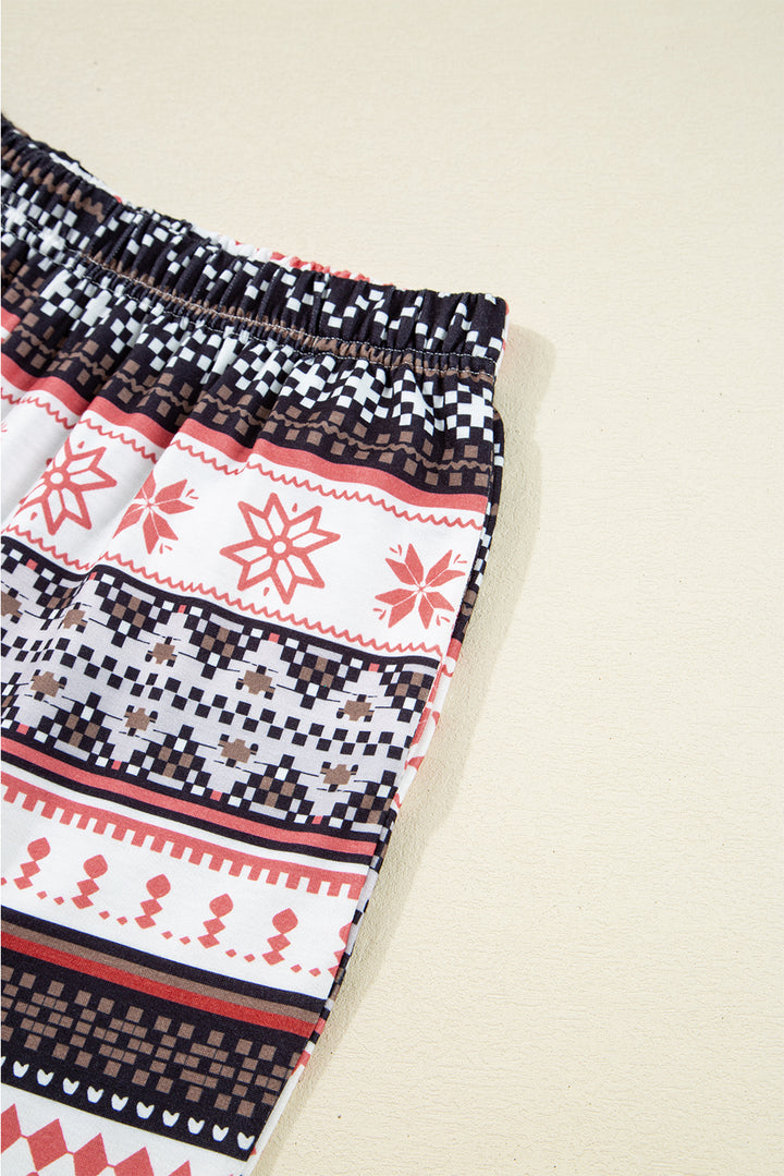 Black Retro Christmas Pattern Loose Pullover 2pcs Lounge Pant Set