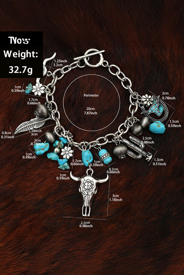 Bracelet en alliage avec breloque tête de bœuf turquoise Western