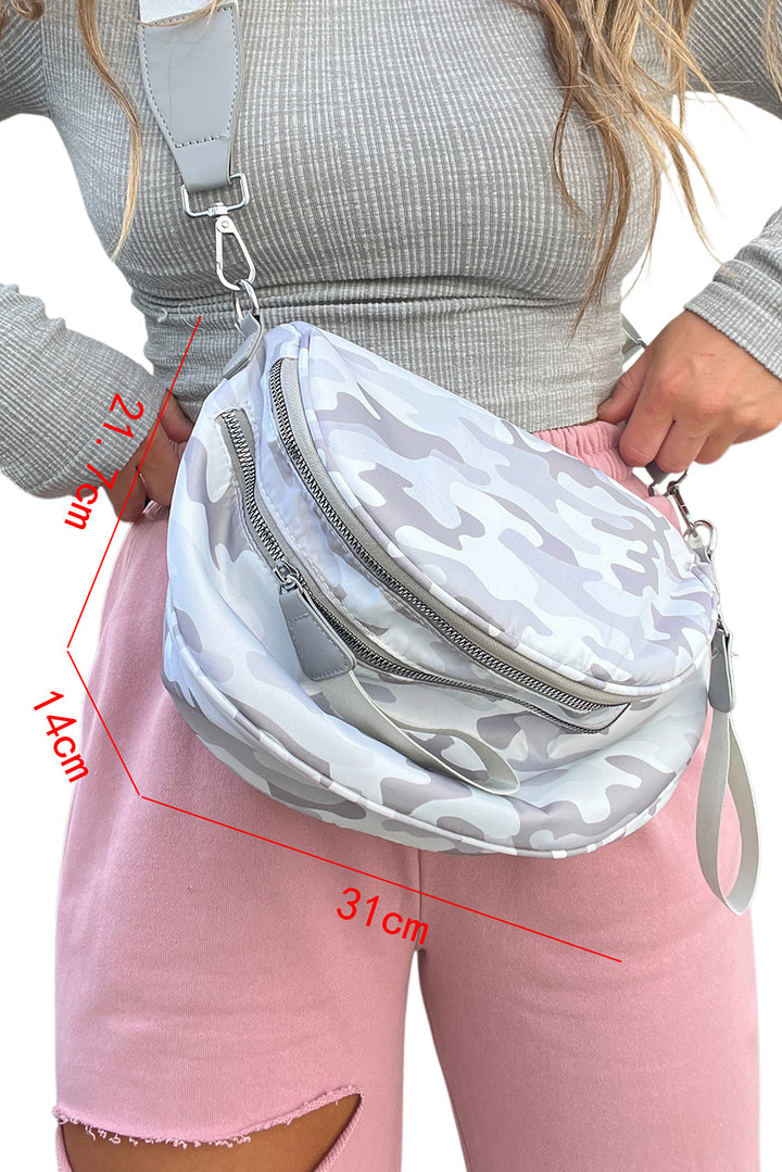 Light Grey Camouflage Print Double Zip Fashion Crossbody Bag