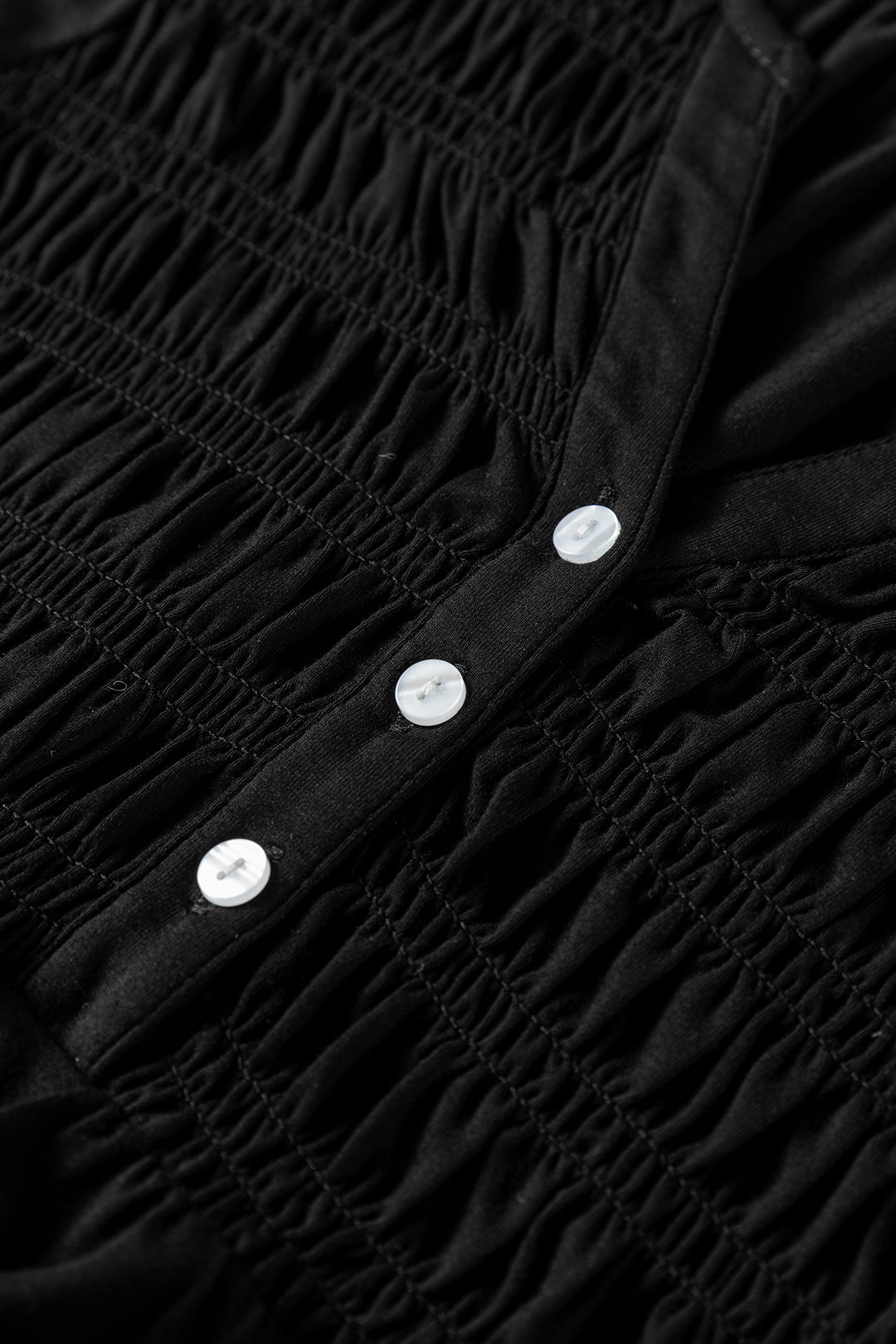 Smocked Bust Buttoned Split V Neck Flow Fit Blouse