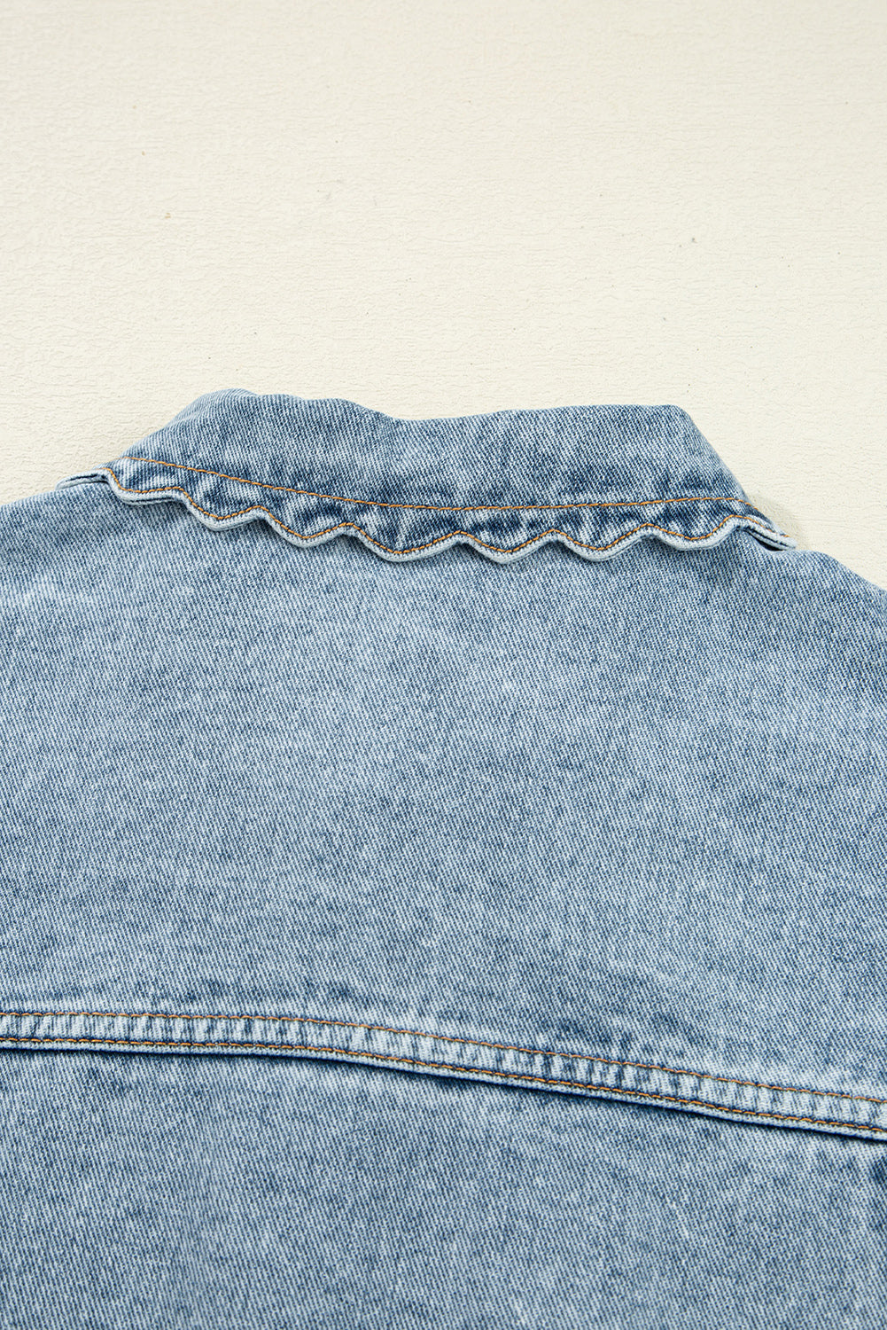 Scallop Trim Collar Patched Pocket Button Up Denim Jacket
