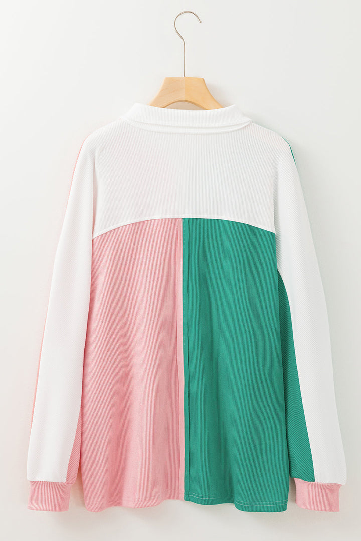 Colorblock Ribbed Collared Oversized Sweatshirt