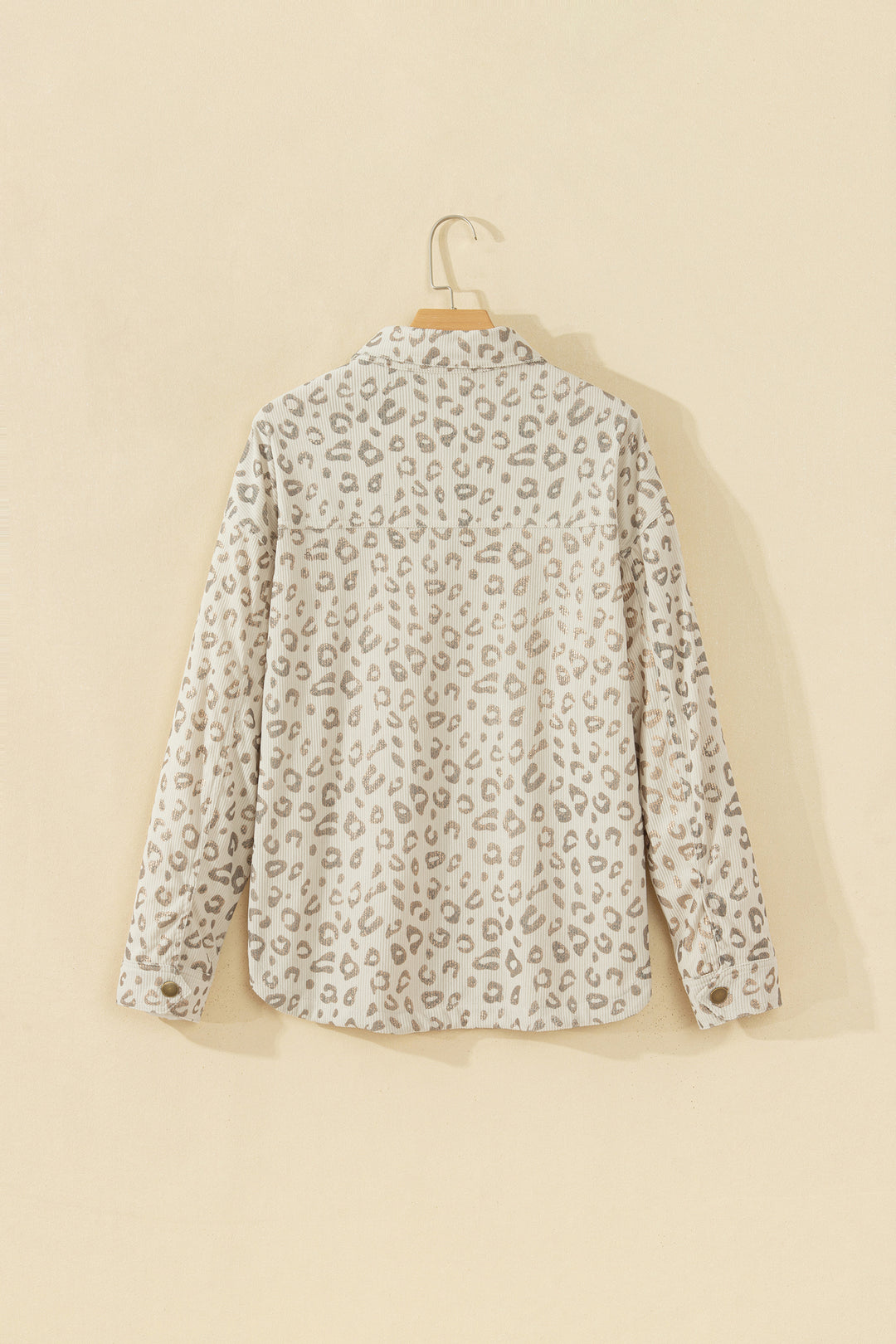 Khaki Leopard Print Corduroy Shirt Collar Long Sleeve Regular Fit Jacket