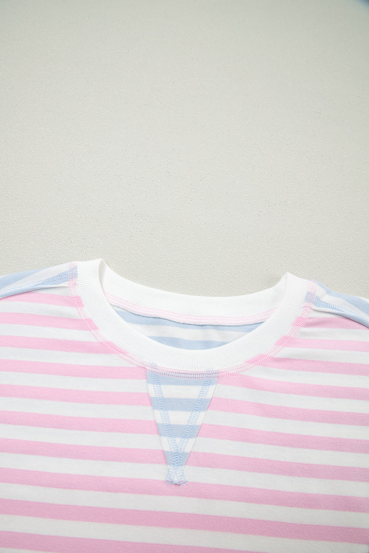 Casual Stripe Oversize Dolman Sleeve Patchwork T Shirt