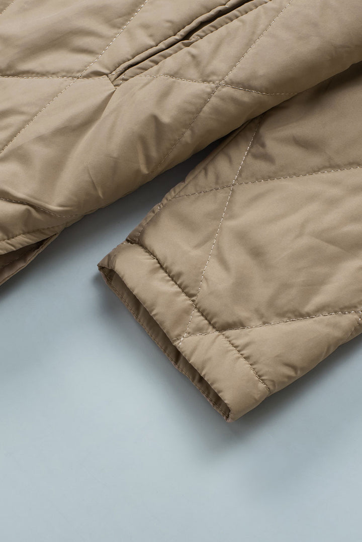 Khaki Quilted Snap Button Hooded Puffer Coat