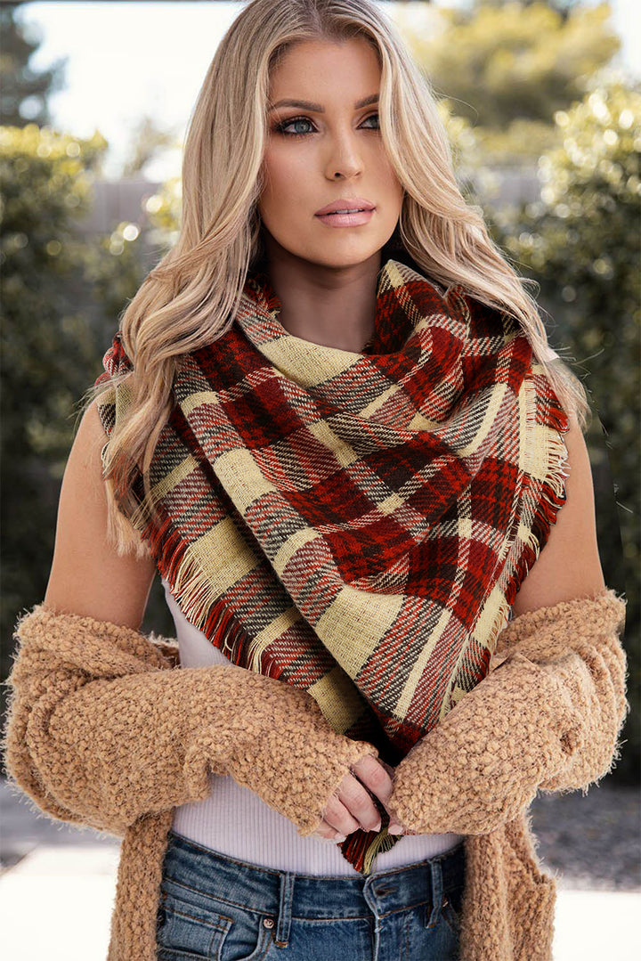 Wendbarer Pashmina-Schal mit Fransenbesatz und Hahnentrittmuster