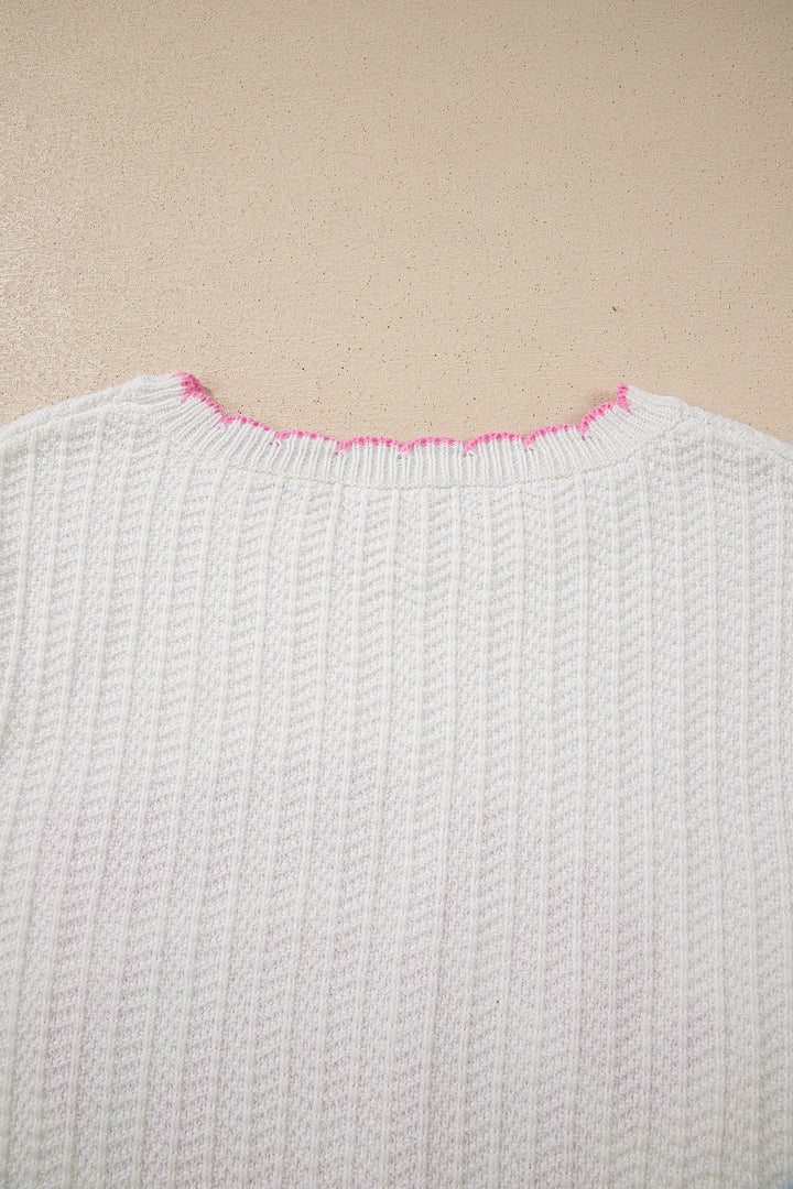 White Lets Play Rugby Pattern Textured Knit Casual Shift Sweater Vest