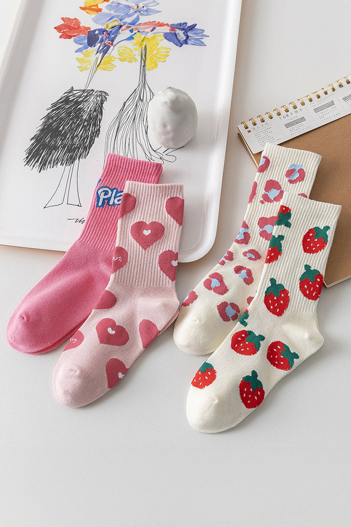 Weiche Crew-Socken mit geripptem Rand und Herz-Print