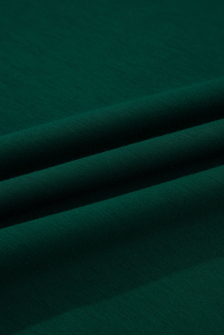 Blackish Green Solid Color Ruched Detail Long Sleeve Midi Dress