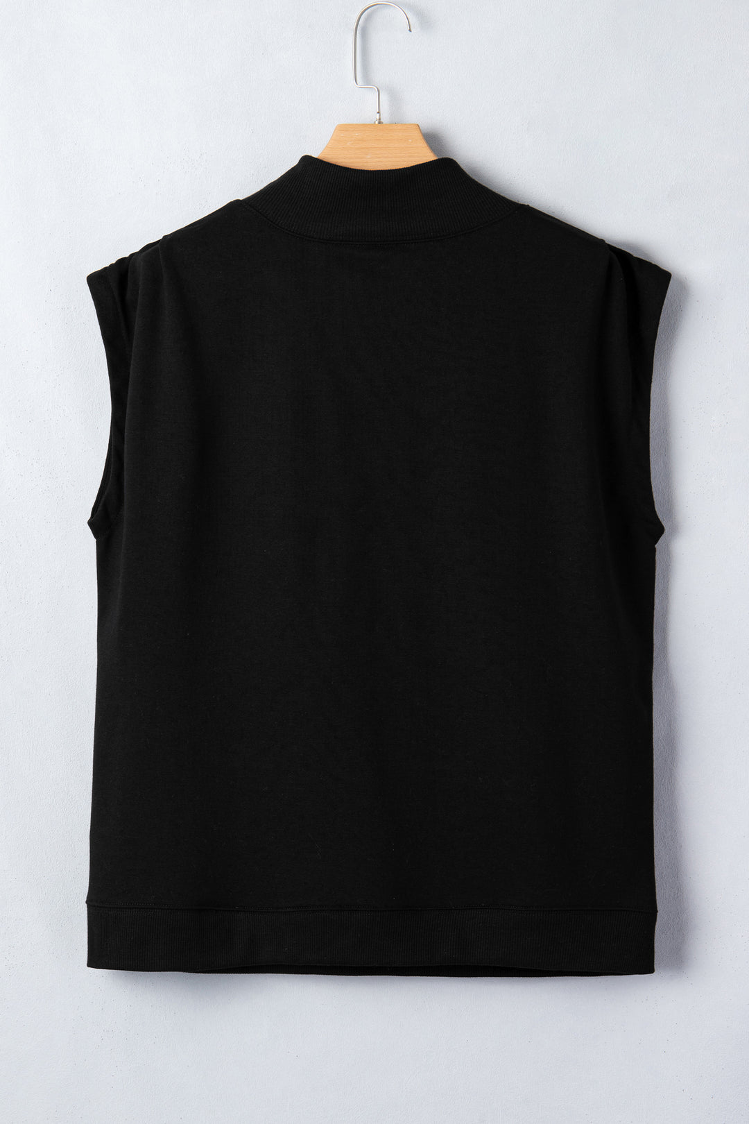 Black Solid Color High Neck Cap Sleeve Loose Top