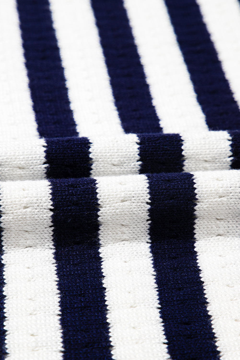 Navy Stripe Pointelle Knit Contrast Trim Sleeveless Sweater Top