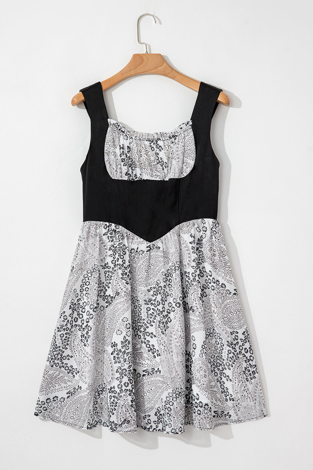 Sleeveless Leather Bustier Patchwork Paisley Floral Chiffon Dress