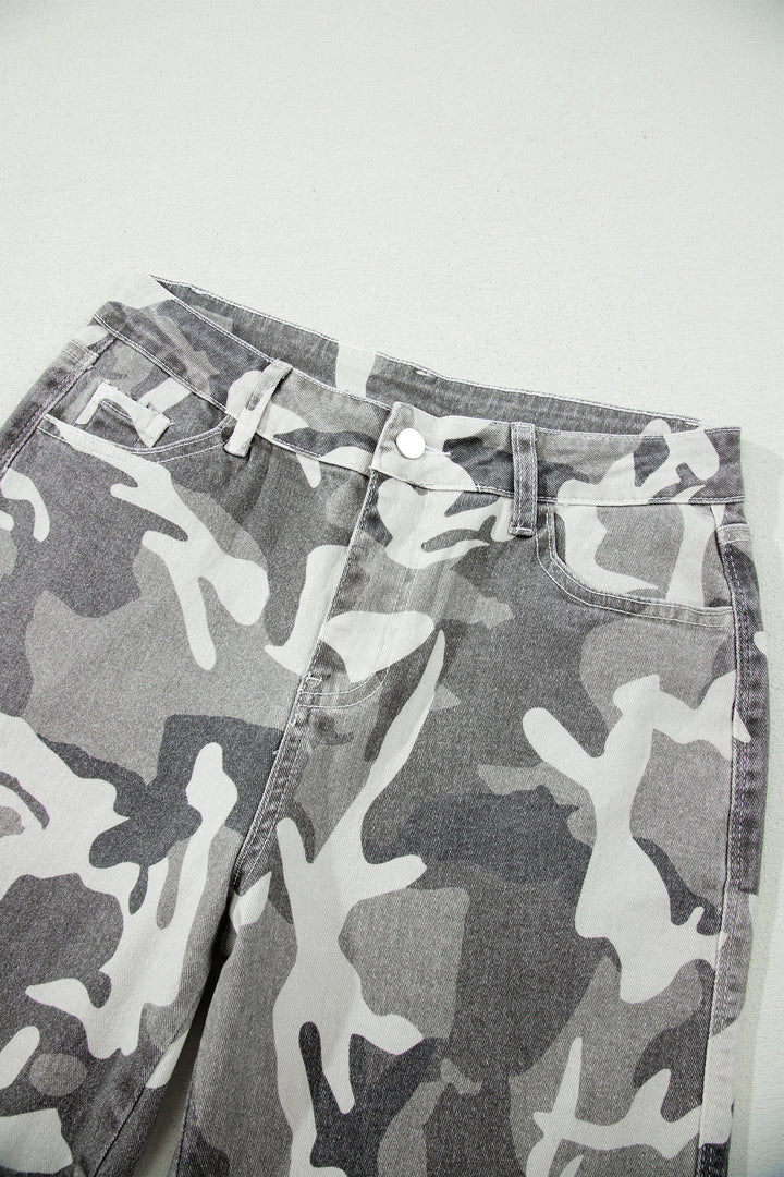 Green Camo Pattern Cotton Denim Shift Jeans