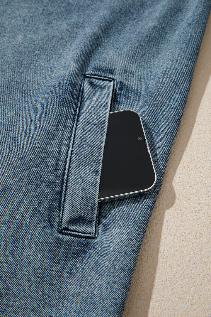 Dusk Blue Western Shirt Collar Tunic Denim Jacket
