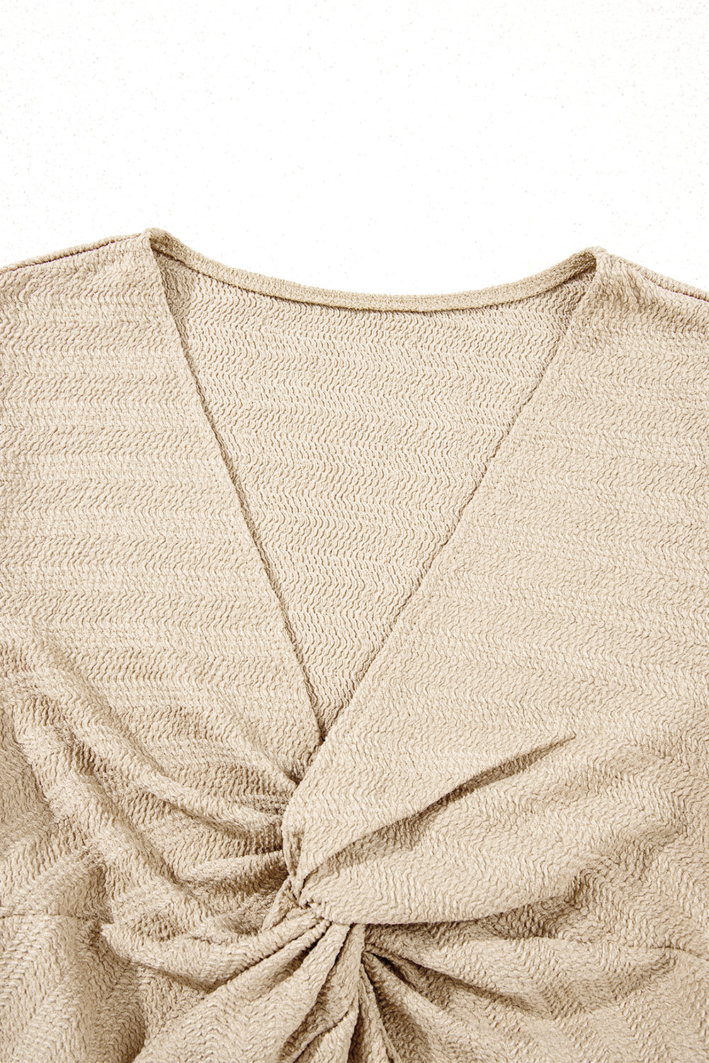 Pale Khaki V Neck Long Sleeve Slim Solid Color Top