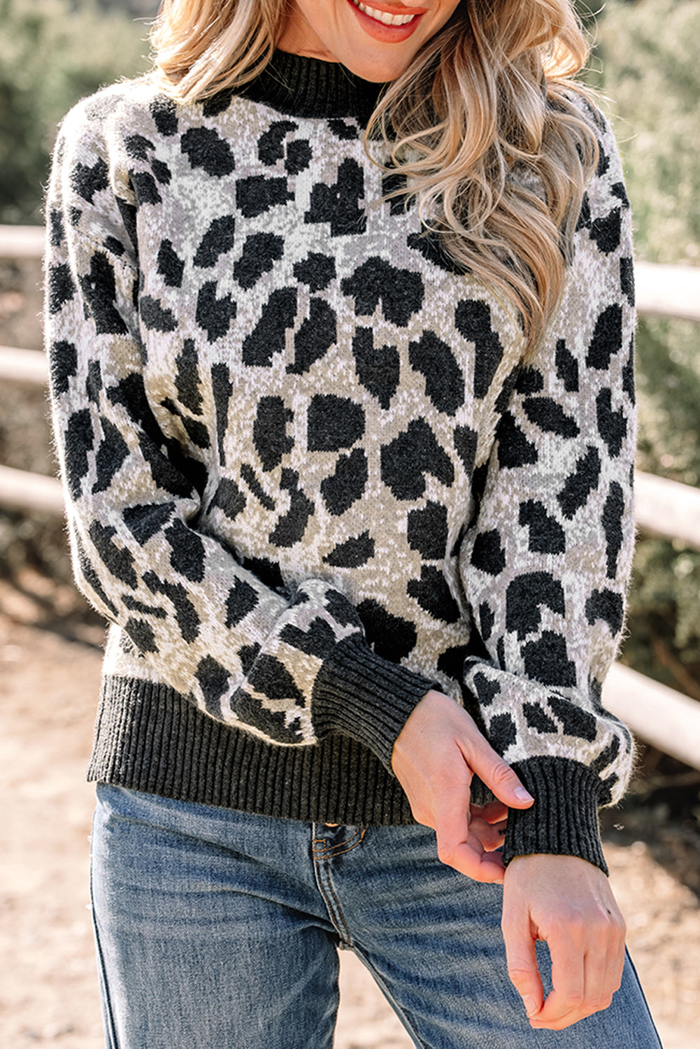 Leopard Drop Shoulder Baggy Sweater