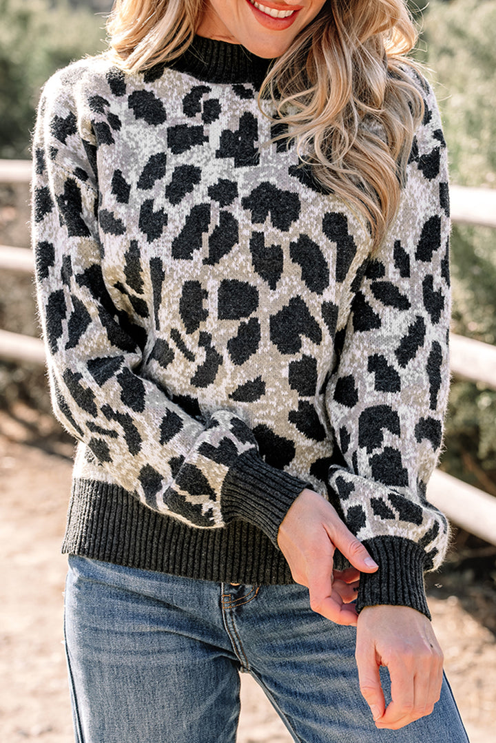 Leopard Drop Shoulder Baggy Sweater