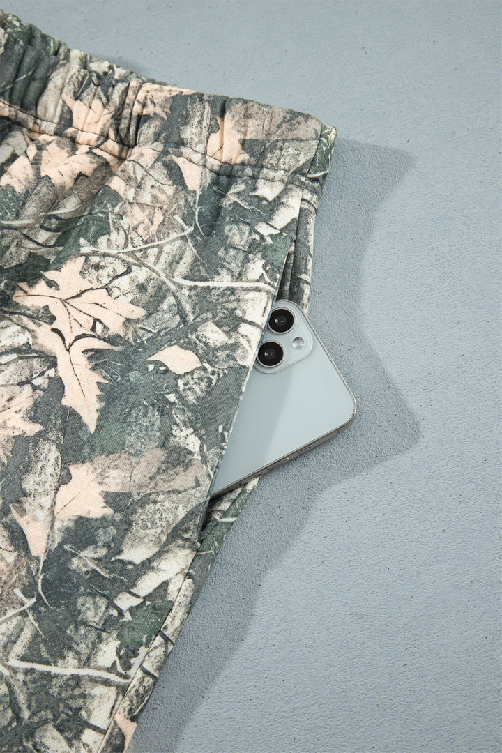 Brown Jungle Camouflage Print Long Sleeve Top Plus Size Pant Set