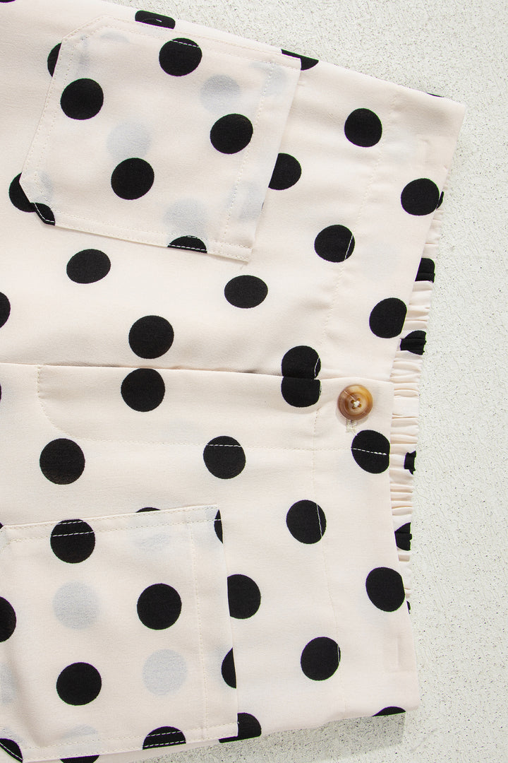 White Polka Dot Print Patched Pocket Mid-rise Straight Leg Pants