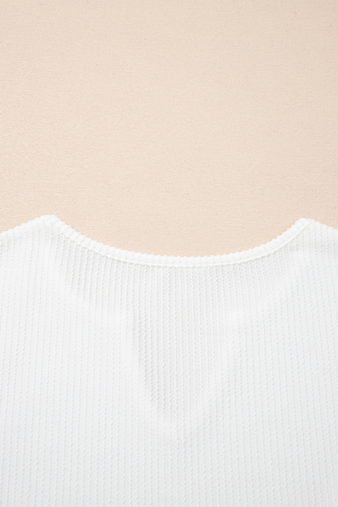 White Spiral Ribbed Raw Seam Color Block Patchwork Long Sleeve Top