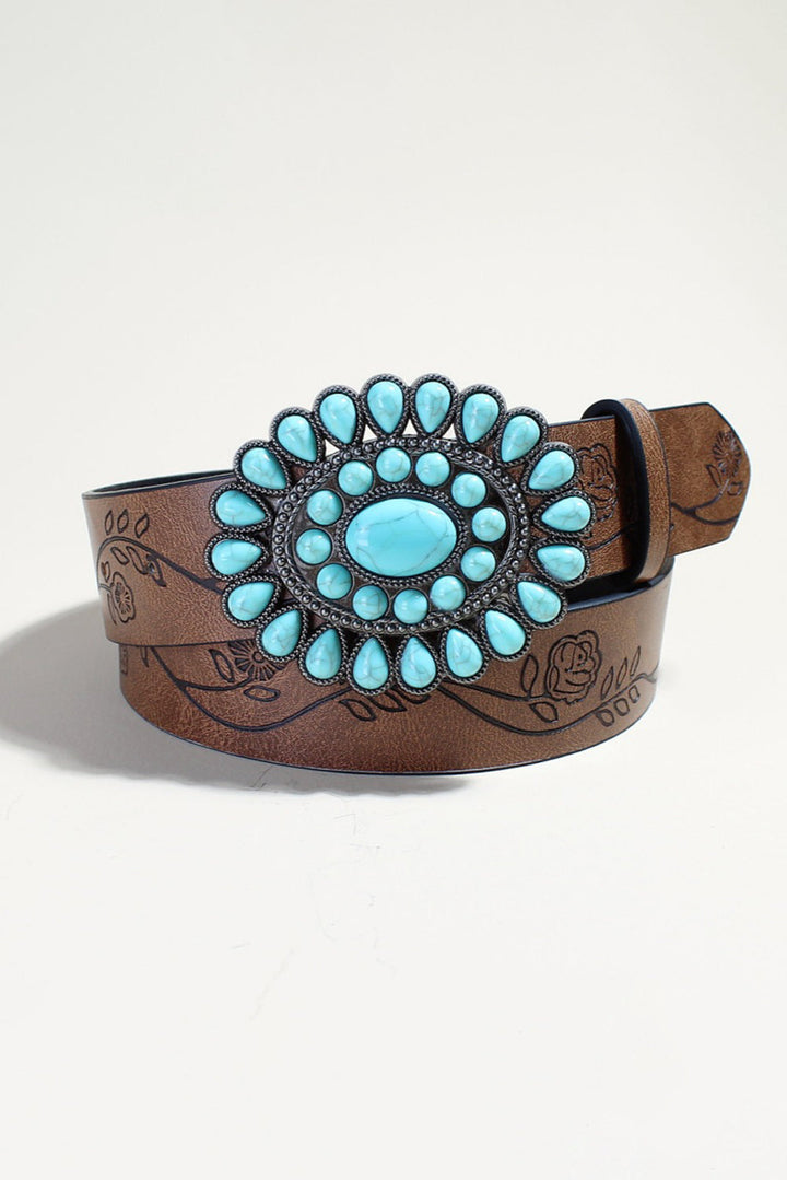 Ceinture en similicuir style western avec pierres précieuses turquoise