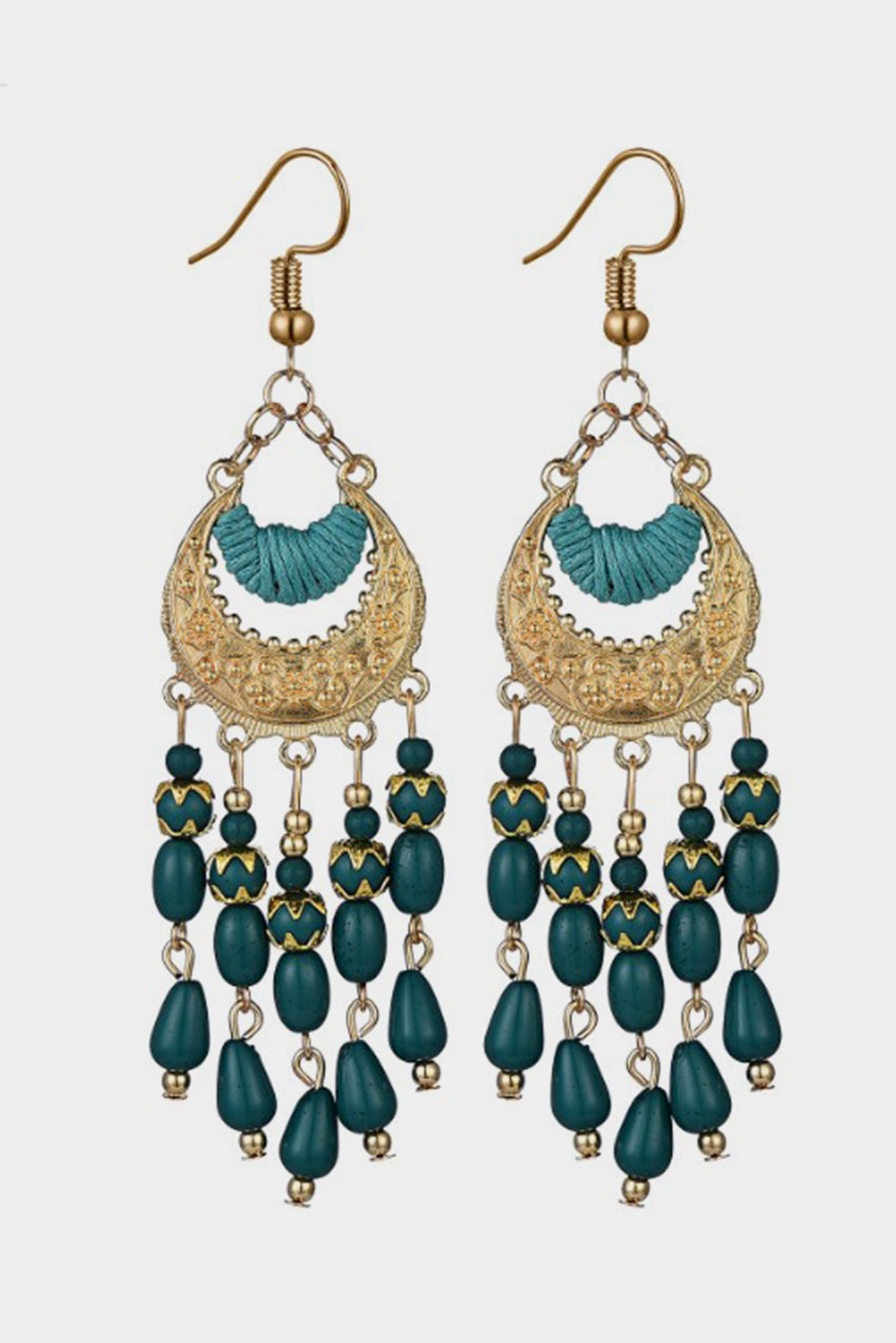 Boucles d'oreilles bohèmes à pampilles et perles en alliage