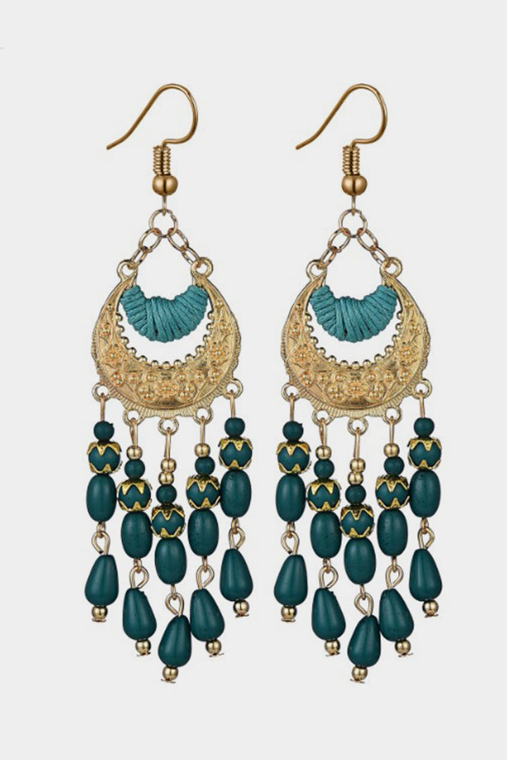 Boucles d'oreilles bohèmes à pampilles et perles en alliage